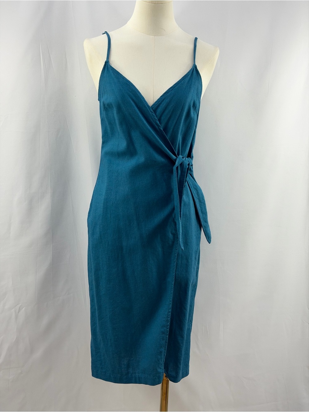 BCBGeneration Blue Linen Blend Wrap Dress Size S